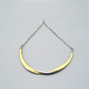 Vintage Enamel Twist Curved Bar Necklace Cream Light Yellow Silver Tone